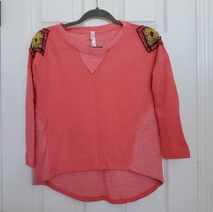 Coral sweater with beaded shoulders xs